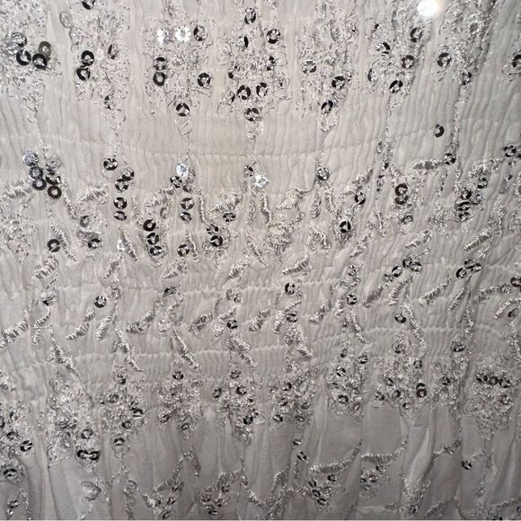 Sakkas Sequin Embroidered Smocked Bodice Knee Length Dress - White - One Size - Picture 8 of 12